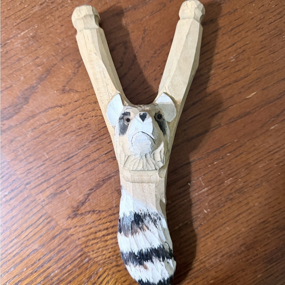 Handcrafted Wooden Slingshot with Animal Design Raccoon
